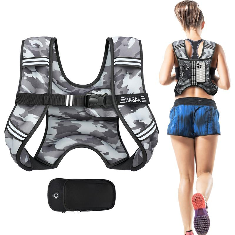 Elevate Your Workouts with the BAGAIL Adjustable Weighted Vest – Perfect for Rucking, Running, and Fitness Training - Now with Detachable Phone Pouch and Weights from 5 to 30 Pounds!
