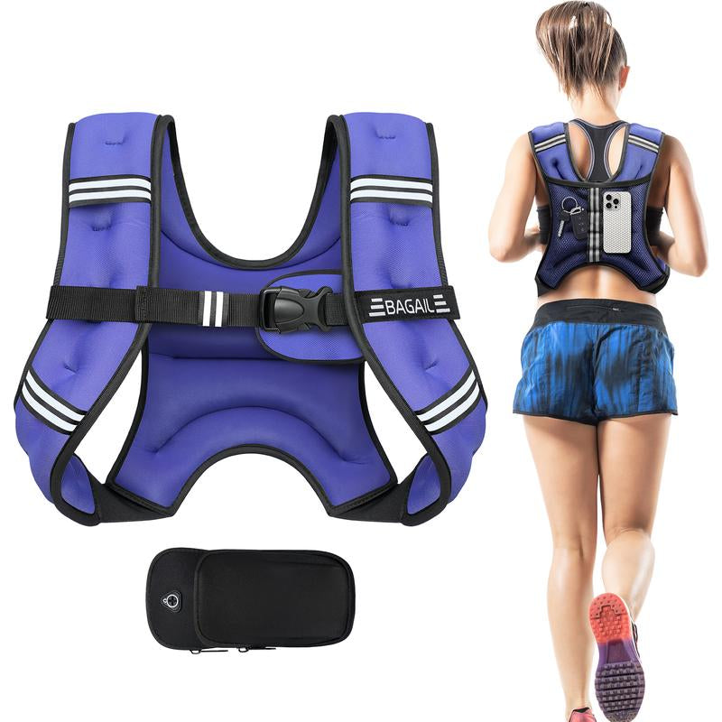 Elevate Your Workouts with the BAGAIL Adjustable Weighted Vest – Perfect for Rucking, Running, and Fitness Training - Now with Detachable Phone Pouch and Weights from 5 to 30 Pounds!