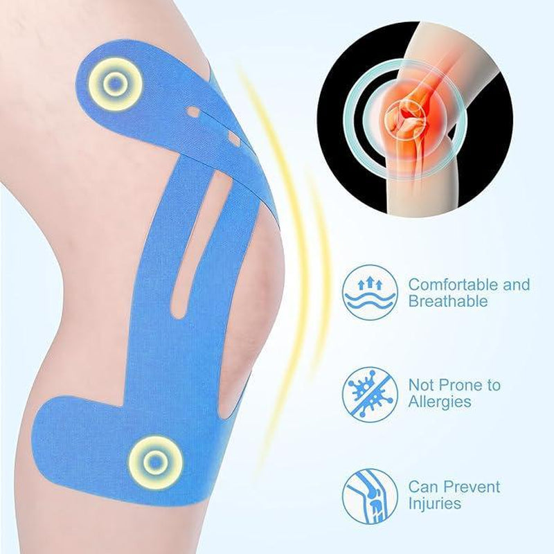 Revolutionary Pre-Cut Kinesiology Tape for Ultimate Knee Support - 10-Pack of Waterproof, Stretchable & Hypoallergenic Strips