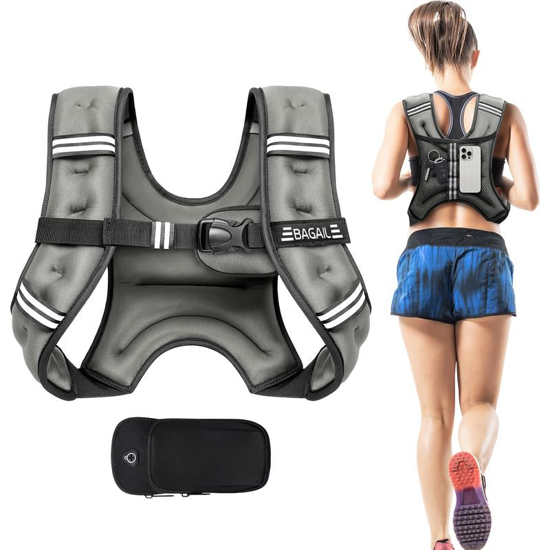 Elevate Your Workouts with the BAGAIL Adjustable Weighted Vest – Perfect for Rucking, Running, and Fitness Training - Now with Detachable Phone Pouch and Weights from 5 to 30 Pounds!