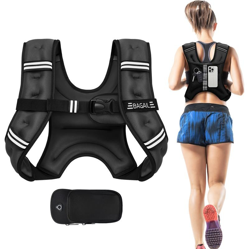 Elevate Your Workouts with the BAGAIL Adjustable Weighted Vest – Perfect for Rucking, Running, and Fitness Training - Now with Detachable Phone Pouch and Weights from 5 to 30 Pounds!