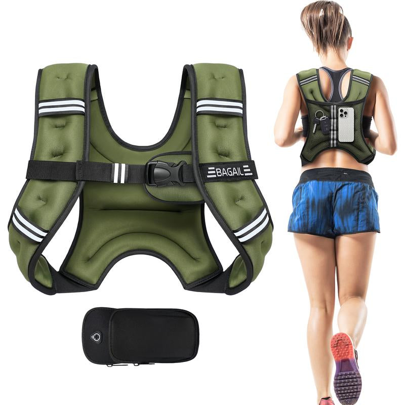 Elevate Your Workouts with the BAGAIL Adjustable Weighted Vest – Perfect for Rucking, Running, and Fitness Training - Now with Detachable Phone Pouch and Weights from 5 to 30 Pounds!