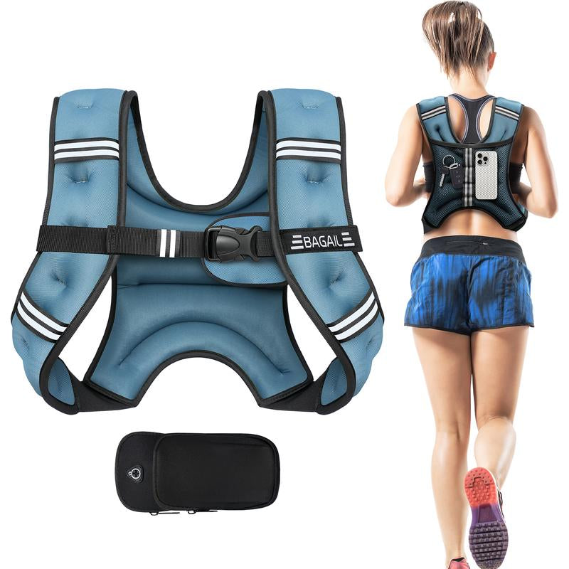 Elevate Your Workouts with the BAGAIL Adjustable Weighted Vest – Perfect for Rucking, Running, and Fitness Training - Now with Detachable Phone Pouch and Weights from 5 to 30 Pounds!