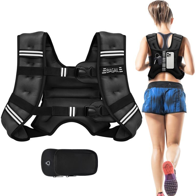 Elevate Your Workouts with the BAGAIL Adjustable Weighted Vest – Perfect for Rucking, Running, and Fitness Training - Now with Detachable Phone Pouch and Weights from 5 to 30 Pounds!